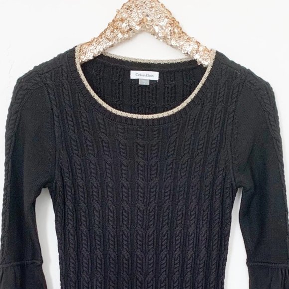 Calvin Klein Cable Knit Bell Sleeve Sweater Dress - Picture 5 of 7